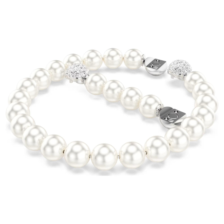 Matrix bracelet Crystal pearl, White, Rhodium plated
